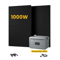 Système de stockage tout-en-un Growatt NEXA 2000 pour centrales solaires de balcon, avec 2 modules solaires bifaciaux JA Solar de 500 W, par Powerness